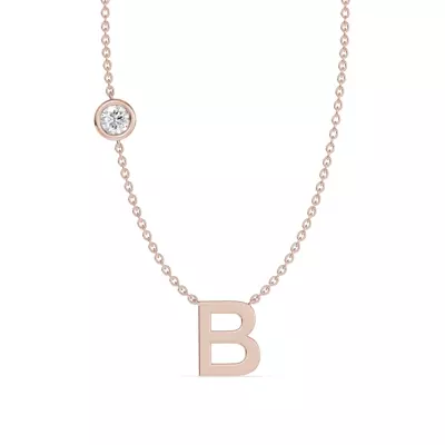 Bezel Lab Diamond Gold Initial Necklace - B