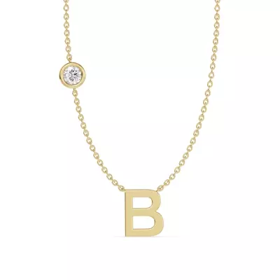 Bezel Lab Diamond Gold Initial Necklace - B