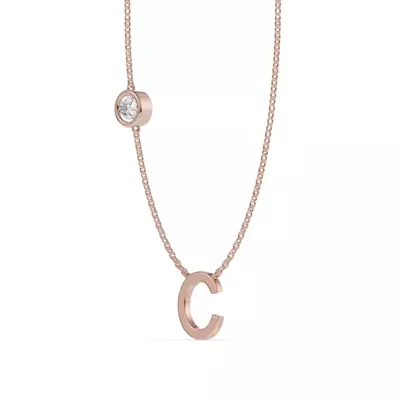 Bezel Diamond Gold Initial Necklace - C