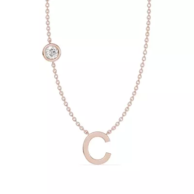 Bezel Diamond Gold Initial Necklace - C