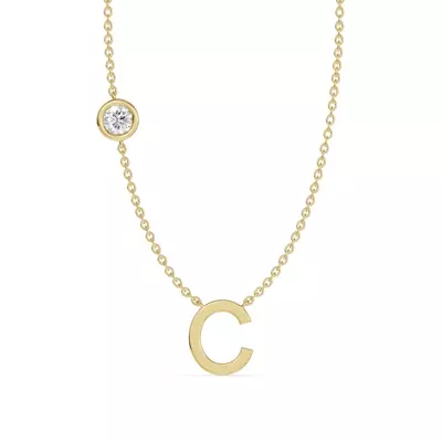 Bezel Lab Diamond Gold Initial Necklace - C