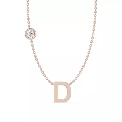 Bezel Diamond Gold Initial Necklace - D
