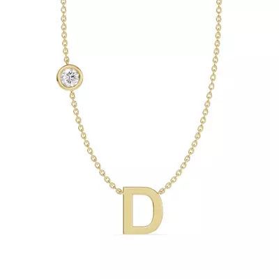 Bezel Lab Diamond Gold Initial Necklace - D
