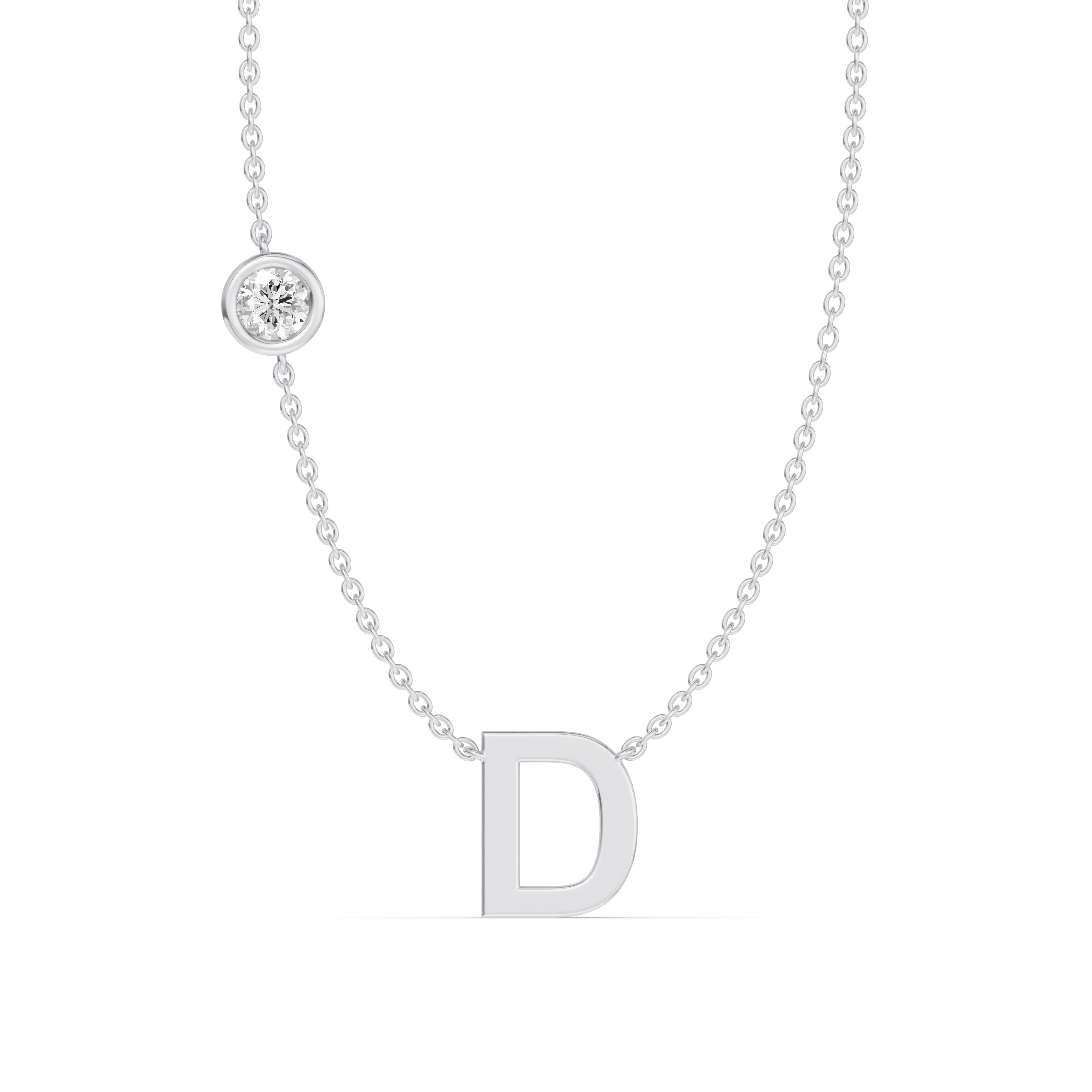 Bezel Diamond Gold Initial Necklace - D