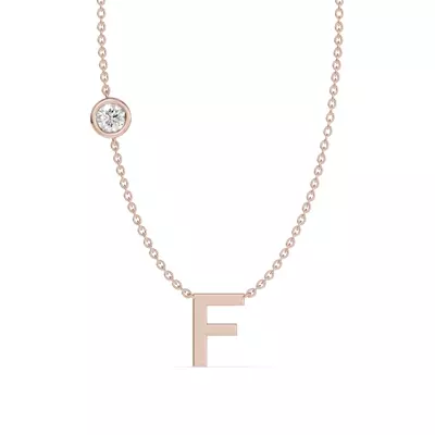 Bezel Lab Diamond Gold Initial Necklace - F