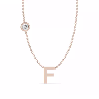 Bezel Lab Diamond Gold Initial Necklace - F
