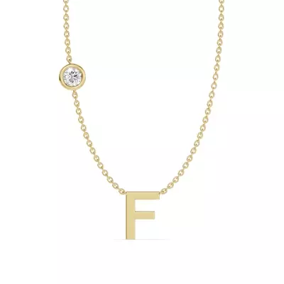 Bezel Diamond Gold Initial Necklace - F