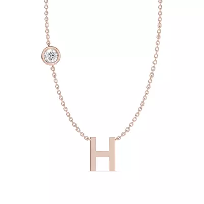 Bezel Lab Diamond Gold Initial Necklace - H