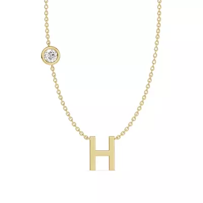 Bezel Lab Diamond Gold Initial Necklace - H