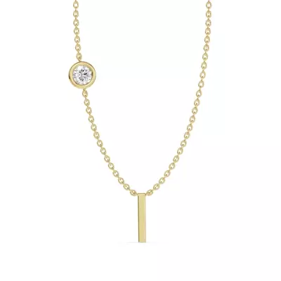 Bezel Diamond Gold Initial Necklace - I