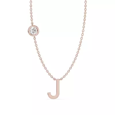 Bezel Lab Diamond Gold Initial Necklace - J