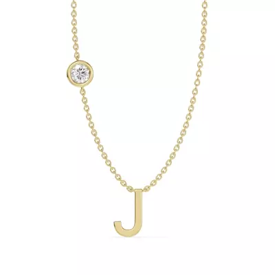 Bezel Diamond Gold Initial Necklace - J