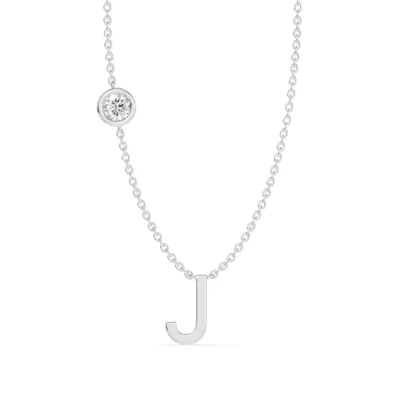 Bezel Lab Diamond Gold Initial Necklace - J