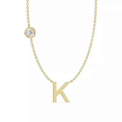 Bezel Diamond Gold Initial Necklace - K