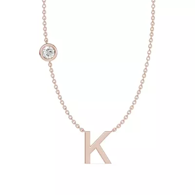 Bezel Diamond Gold Initial Necklace - K