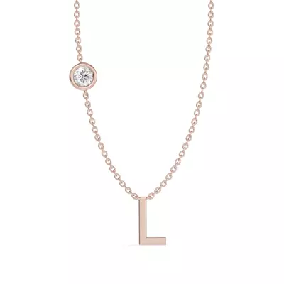 Bezel Diamond Gold Initial Necklace - L
