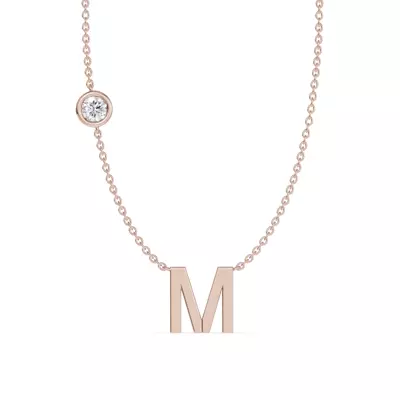 Bezel Diamond Gold Initial Necklace - M