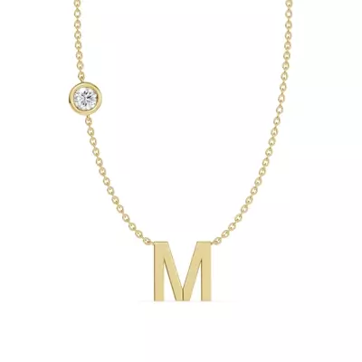 Bezel Lab Diamond Gold Initial Necklace - M