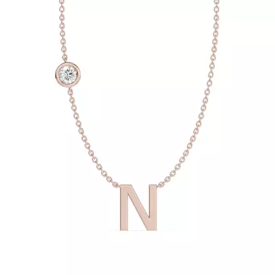 Bezel Diamond Gold Initial Necklace - N