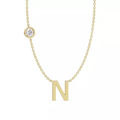 Bezel Lab Diamond Gold Initial Necklace - N
