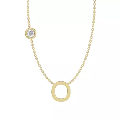 Bezel Diamond Gold Initial Necklace - O