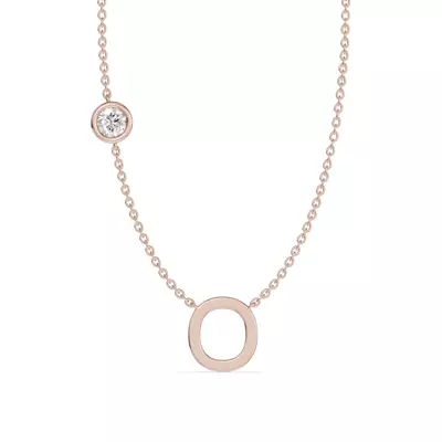 Bezel Lab Diamond Gold Initial Necklace - O