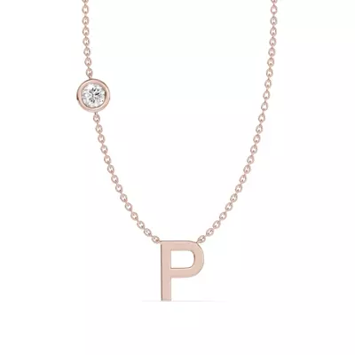 Bezel Diamond Gold Initial Necklace - P