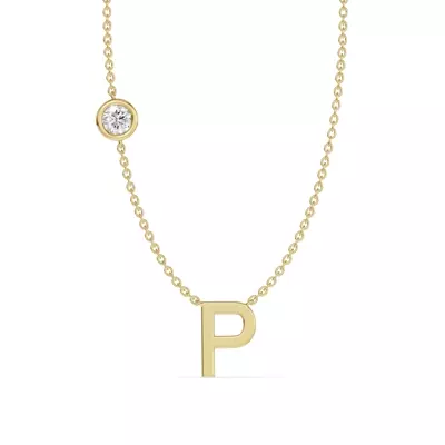 Bezel Lab Diamond Gold Initial Necklace - P