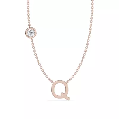 Bezel Diamond Gold Initial Necklace - Q