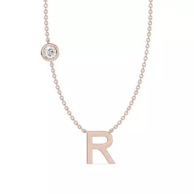 Bezel Lab Diamond Gold Initial Necklace - R