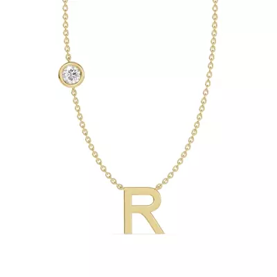 Bezel Lab Diamond Gold Initial Necklace - R