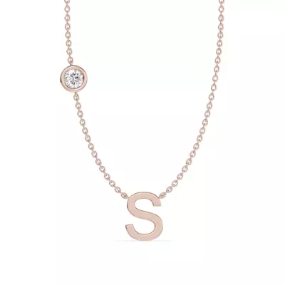 Bezel Lab Diamond Gold Initial Necklace - S