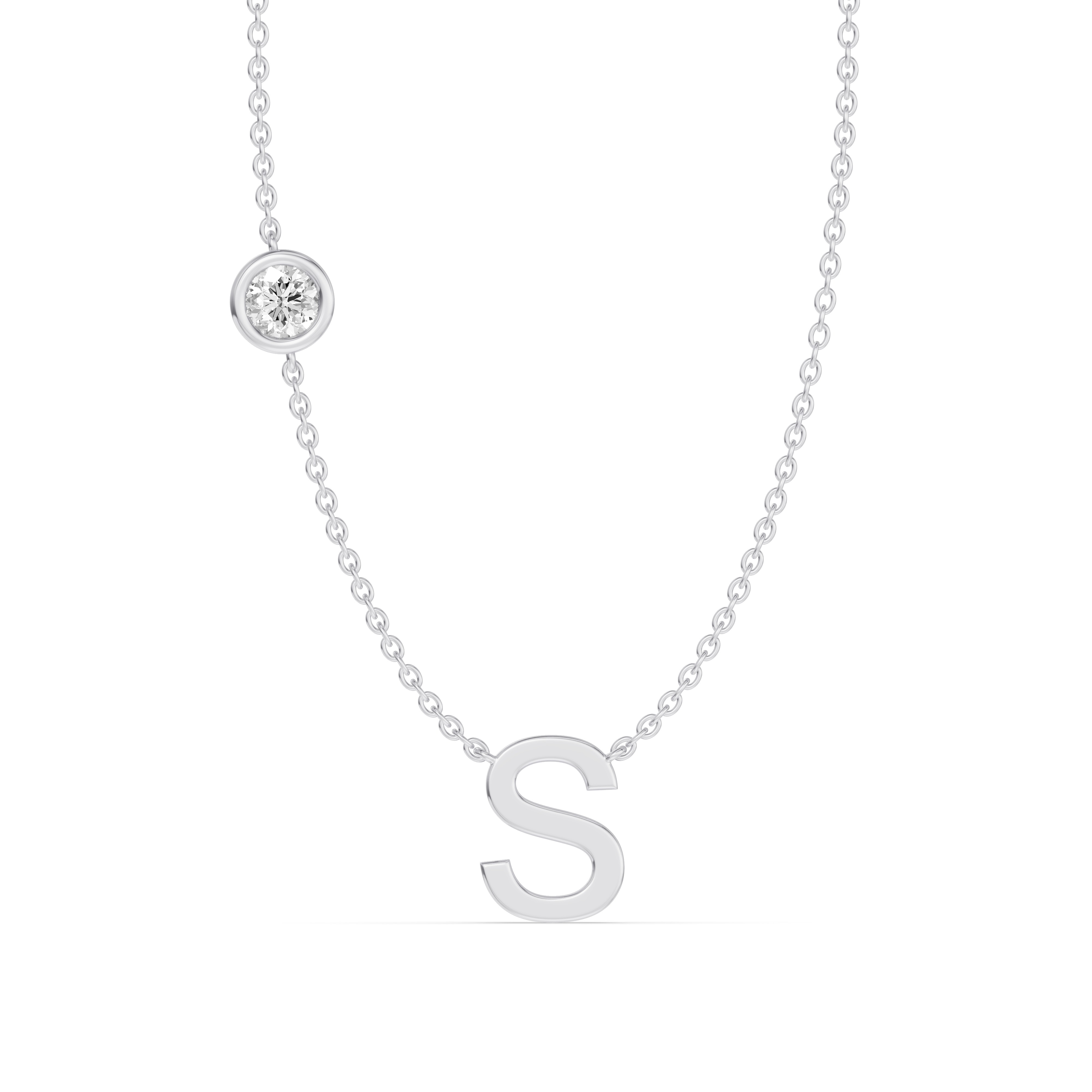 Bezel Lab Diamond Gold Initial Necklace - S