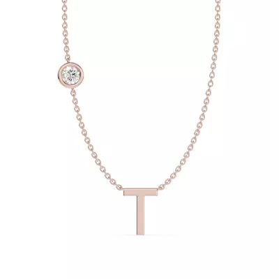 Bezel Diamond Gold Initial Necklace - T