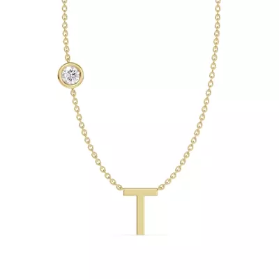 Bezel Lab Diamond Gold Initial Necklace - T