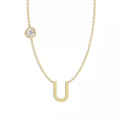 Bezel Lab Diamond Gold Initial Necklace - U