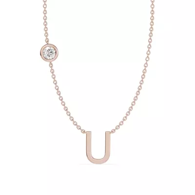 Bezel Lab Diamond Gold Initial Necklace - U