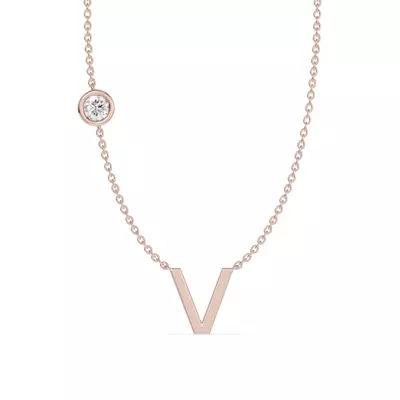 Bezel Lab Diamond Gold Initial Necklace - V