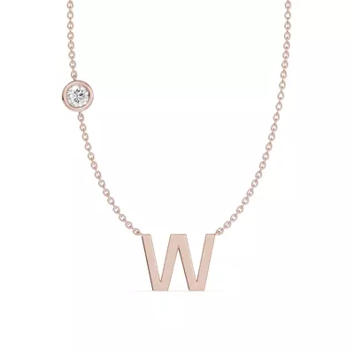 Bezel Lab Diamond Gold Initial Necklace - W
