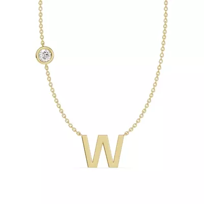Bezel Lab Diamond Gold Initial Necklace - W