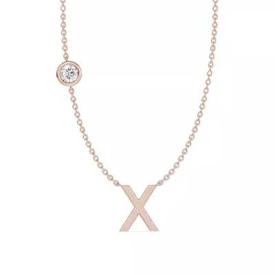 Bezel Diamond Gold Initial Necklace - X