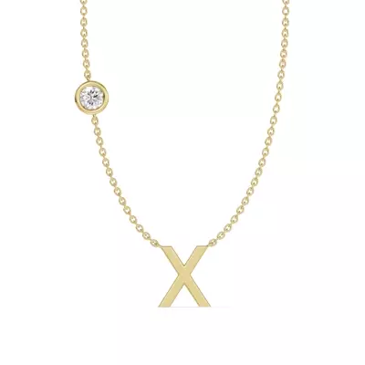 Bezel Lab Diamond Gold Initial Necklace - X