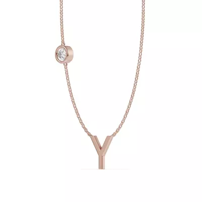 Bezel Diamond Gold Initial Necklace - Y