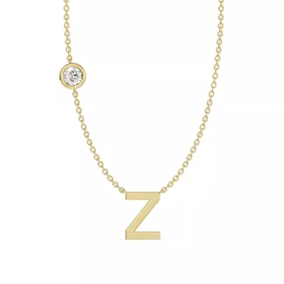 Bezel Lab Diamond Gold Initial Necklace - Z