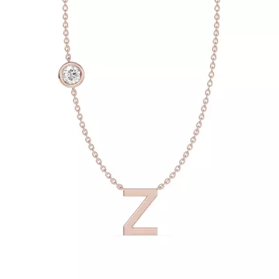 Bezel Lab Diamond Gold Initial Necklace - Z