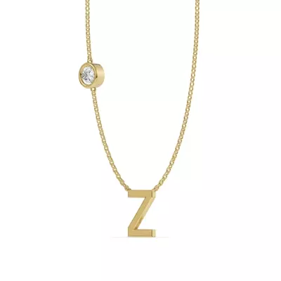 Bezel Lab Diamond Gold Initial Necklace - Z