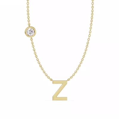 Bezel Diamond Gold Initial Necklace - Z