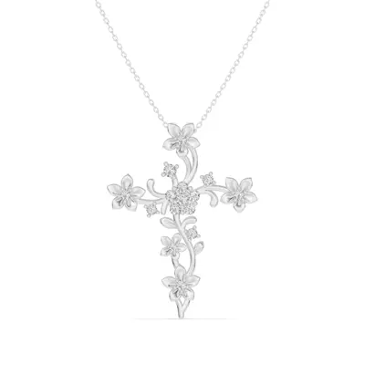 Blossom Cross Lab Diamond Silver Pendant