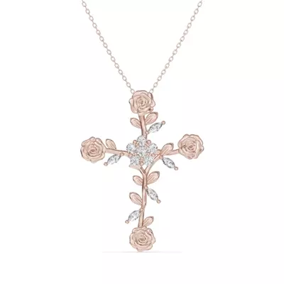 Rose Stem Cross Lab Diamond Pendant