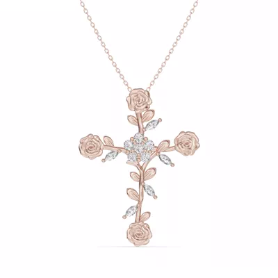Rose Stem Cross Diamond Pendant